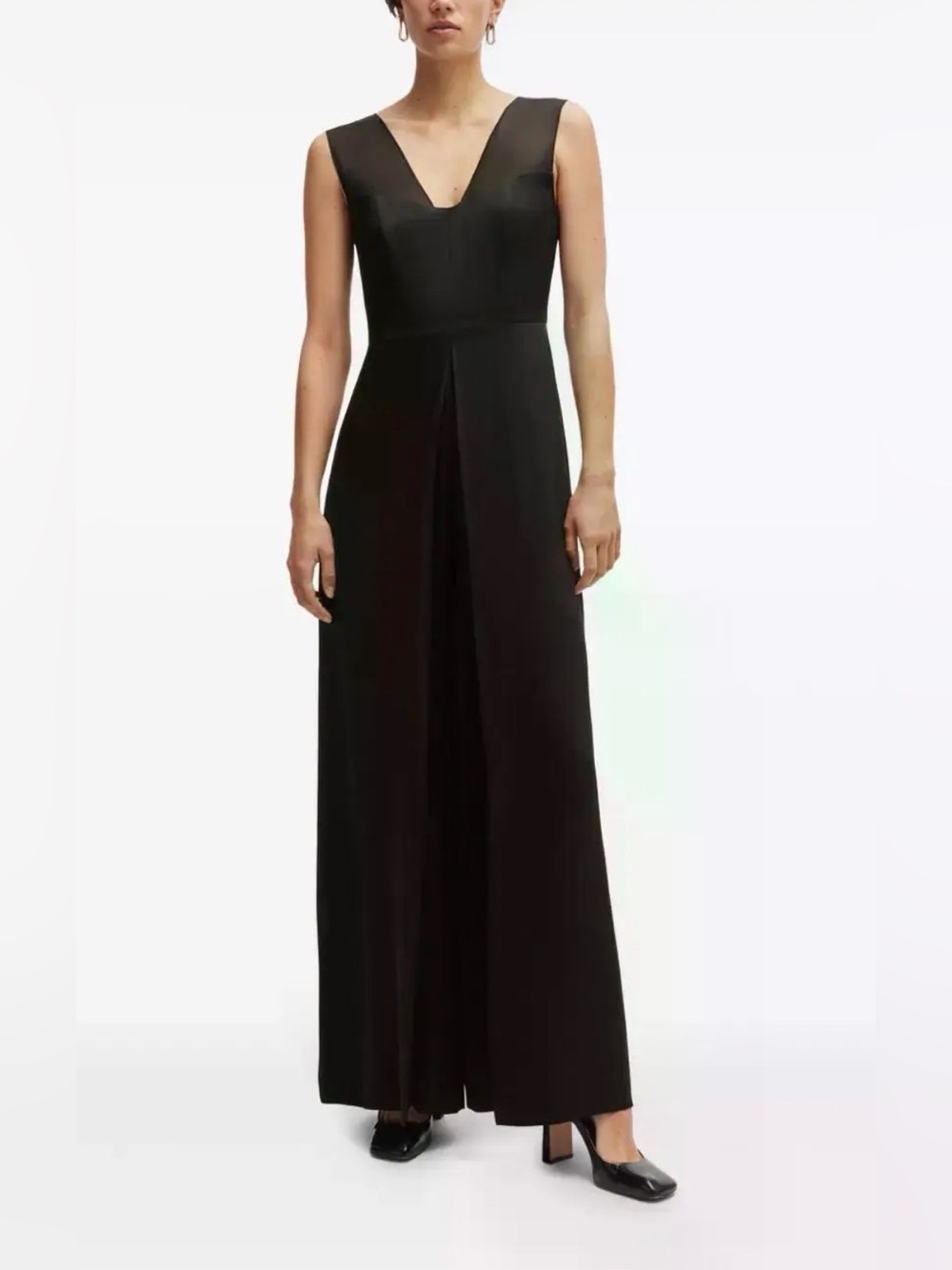 NWT Hugo Boss Black Silk V-Neck Sleeveless Jumpsuit Sz 14